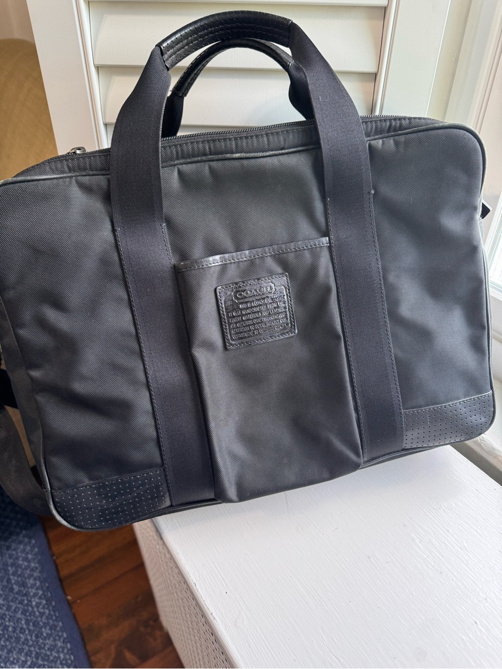 Coach Black Nylon Laptop Briefcase with Top Handles and Shoulder Strap